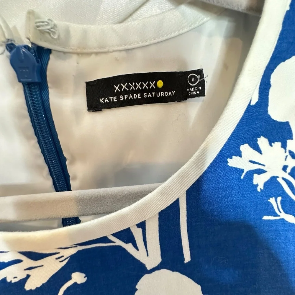 Kate Spade Saturday Blue White Floral Poppy Faux Wrap Dress | 8